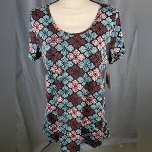 NWT Lularoe Classic T, black/blue/red/white floral pattern, size M